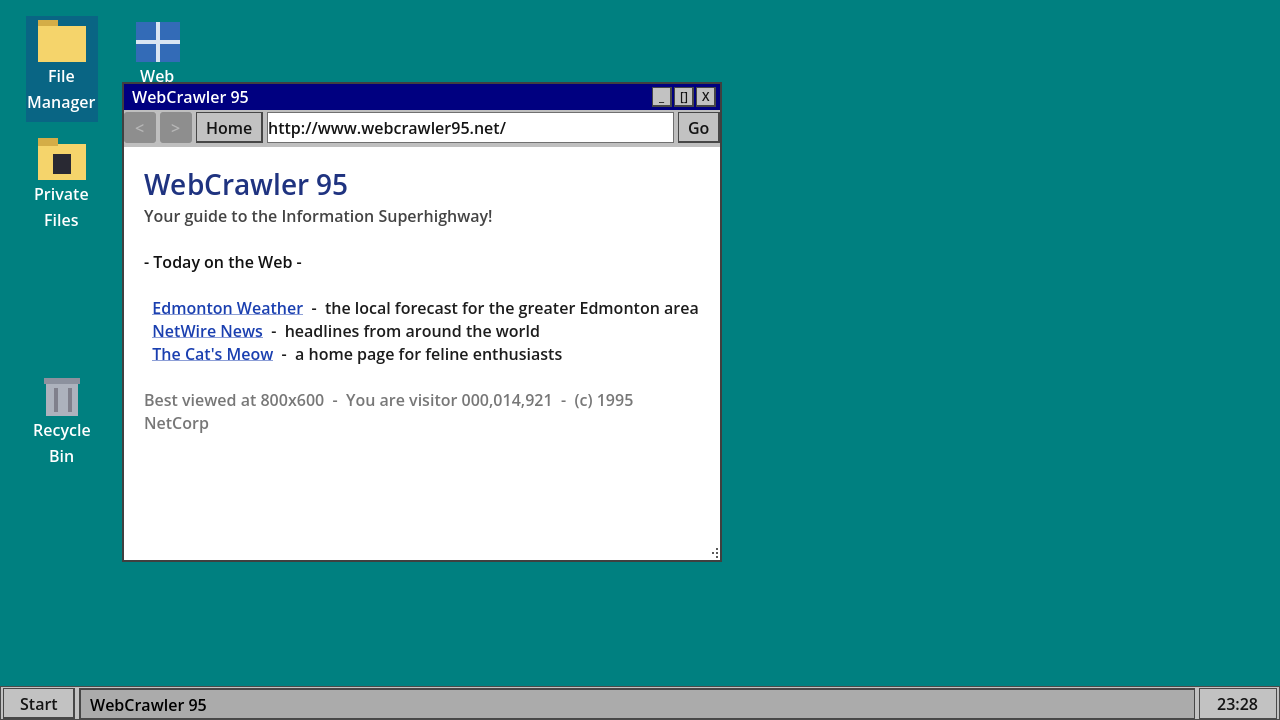 The WebCrawler 95 stub browser portal page.