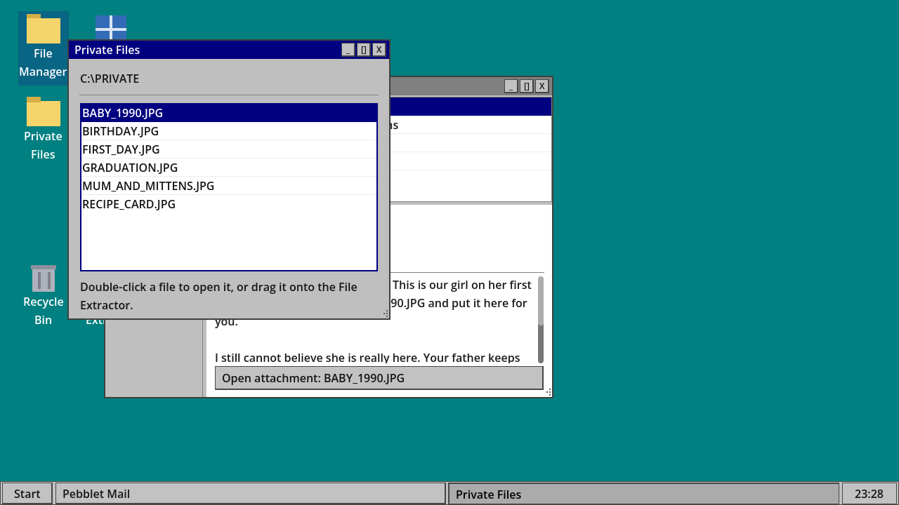 The unlocked Private Files folder listing six family photographs.